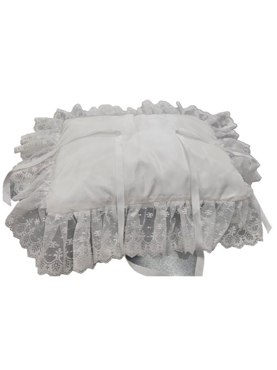 Unbranded Other - Vintage White Satin & Lace Wedding Ring Bearer Pillow Rectangular Ribbon Ties
